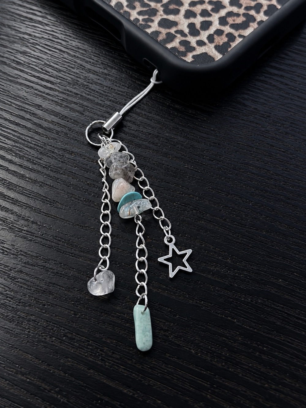 Phone Charm with Silver Chains & Turquoise Accents
